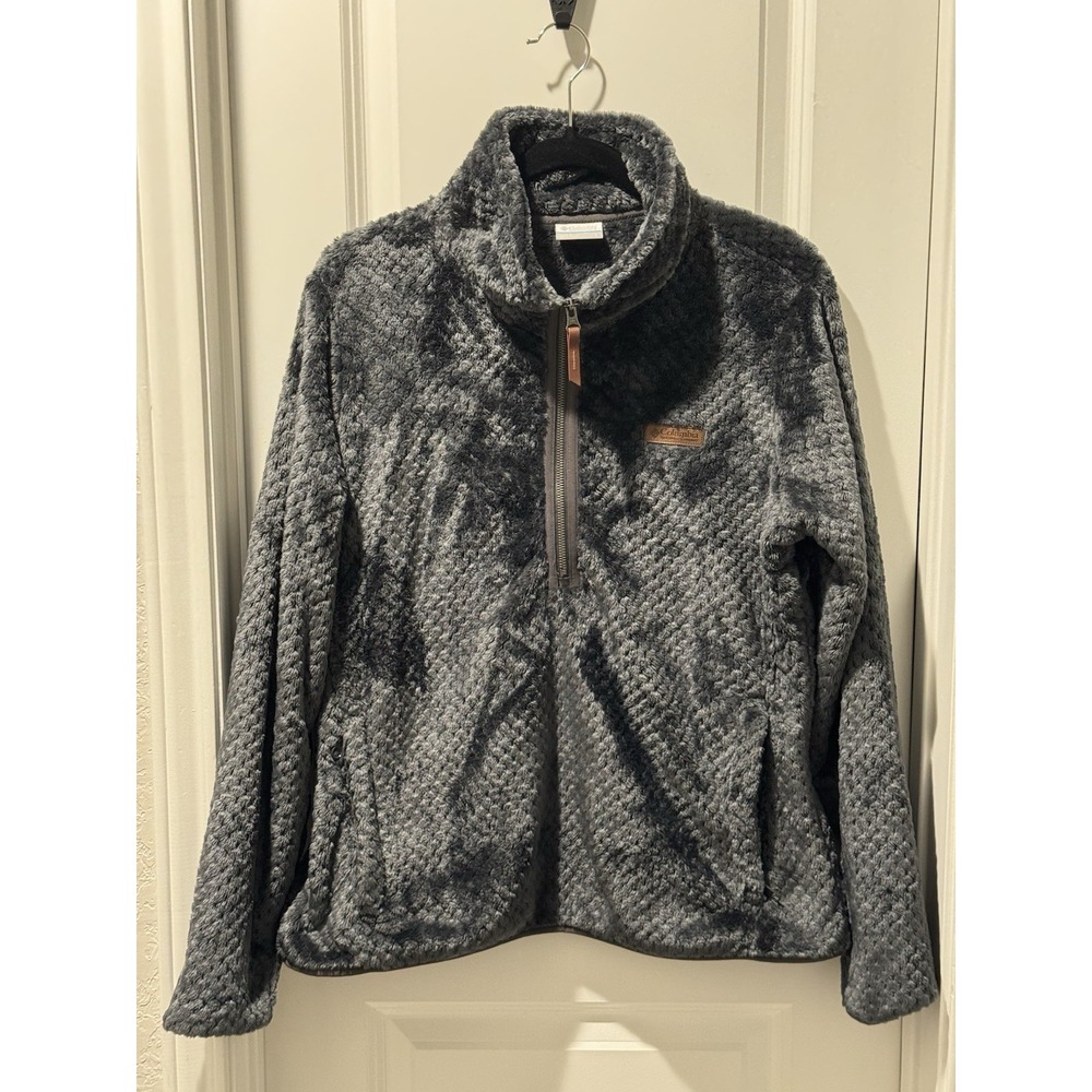 Columbia - Fire Side Women's LARGE Jacket - Gray Sherpa Mock Neck 1/4 Zip